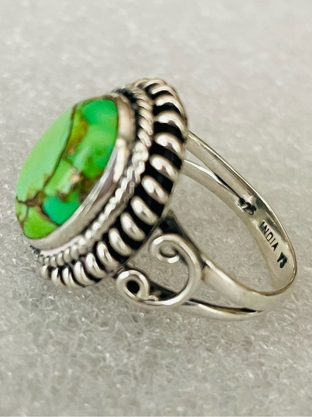 Sterling Silver 925 Green Turquoise Statement Ring - India